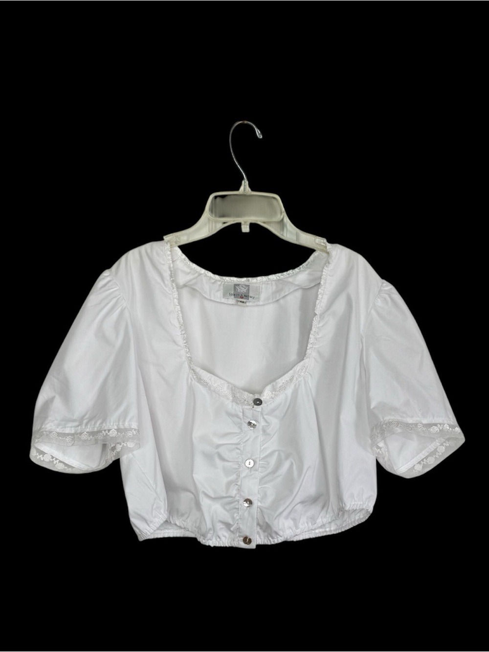 Spieth & Wensky White Milkmaid Peasant Blouse Short Sleeves Crop Size 48 (2XL)